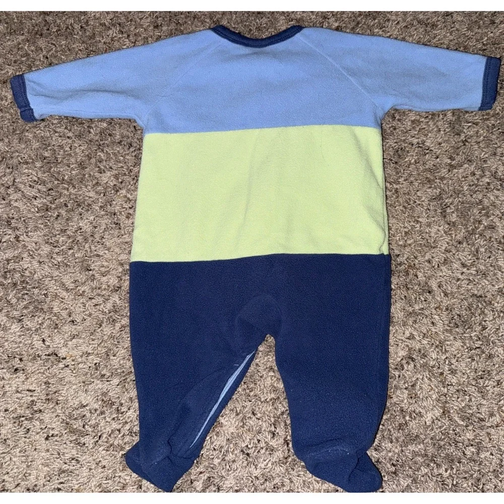 Vintage Carter's Classics 0-3 Month  Bear Blue Fleece Footed Pajama Y2K Baby Boy